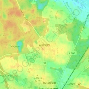 Topografische Karte Ladeburg, Höhe, Relief