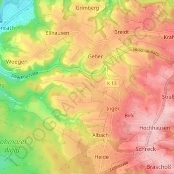 Topografische Karte Algert, Höhe, Relief