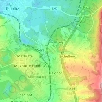 Topografische Karte Rappenbügl, Höhe, Relief