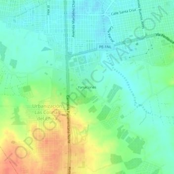Topografische Karte Yanacones, Höhe, Relief