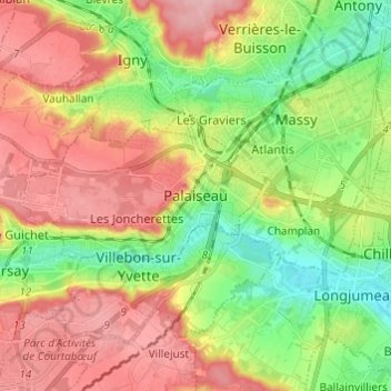 Topografische Karte Palaiseau, Höhe, Relief