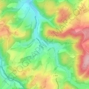 Topografische Karte Elfringhauser Schweiz, Höhe, Relief