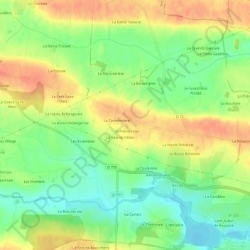 Topografische Karte La Biherie, Höhe, Relief