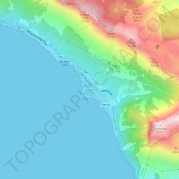 Topografische Karte Gradac, Höhe, Relief