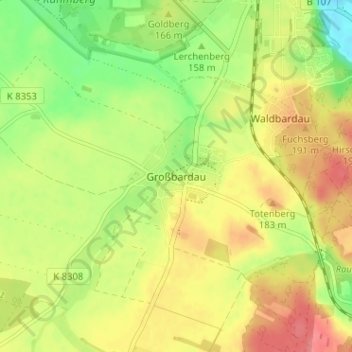 Topografische Karte Großbardau, Höhe, Relief