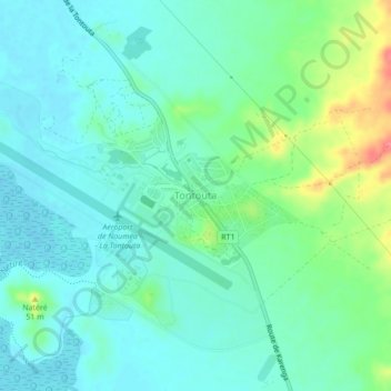 Topografische Karte Tontouta, Höhe, Relief
