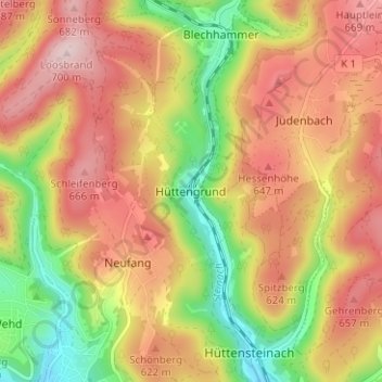 Topografische Karte Hüttengrund, Höhe, Relief