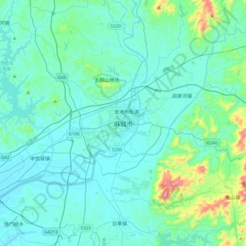 Topografische Karte 麻城市, Höhe, Relief