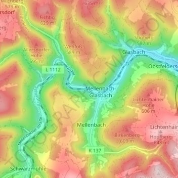 Topografische Karte Blumenau, Höhe, Relief