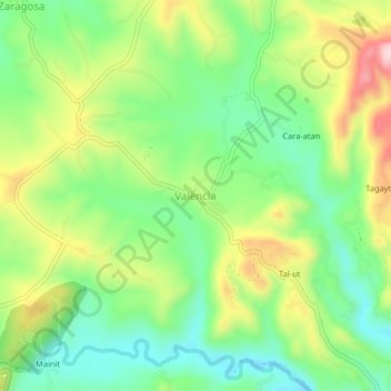 Topografische Karte Valencia, Höhe, Relief