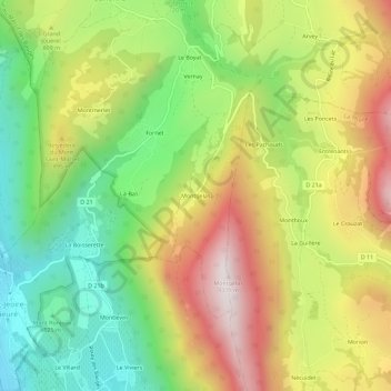 Topografische Karte Montgelas, Höhe, Relief