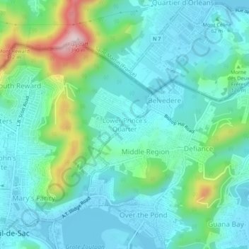 Topografische Karte Lower Prince's Quarter, Höhe, Relief