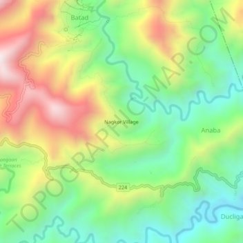 Topografische Karte Nagkor Village, Höhe, Relief