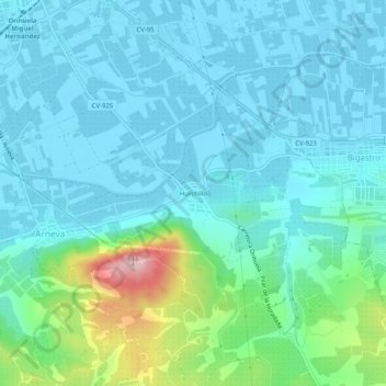 Topografische Karte Hurchillo, Höhe, Relief