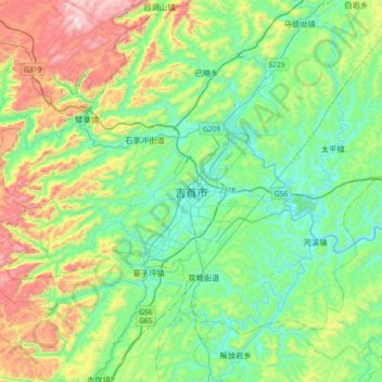 Topografische Karte Jishou, Höhe, Relief