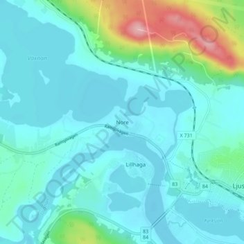 Topografische Karte Nore, Höhe, Relief