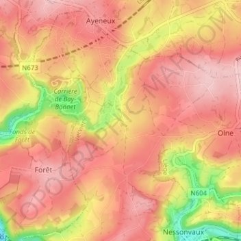Topografische Karte Saint-Hadelin, Höhe, Relief