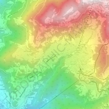 Topografische Karte Chesières, Höhe, Relief