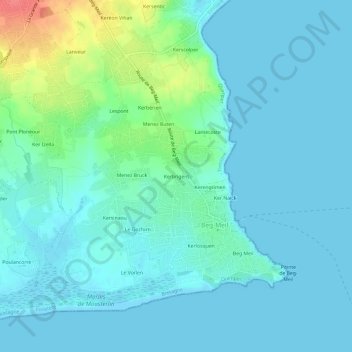 Topografische Karte Kerbrigent, Höhe, Relief