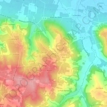 Topografische Karte Gageac, Höhe, Relief