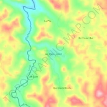 Topografische Karte Las Claras Abajo, Höhe, Relief