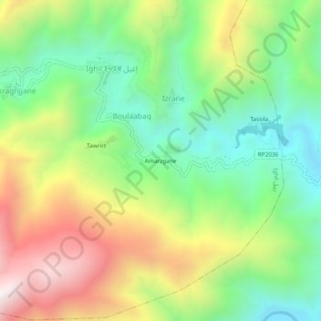 Topografische Karte Amarzgane, Höhe, Relief