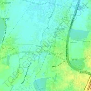 Topografische Karte Varadarajapuram, Höhe, Relief