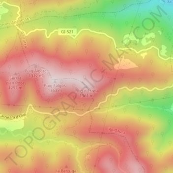 Topografische Karte Puig d'Estela, Höhe, Relief