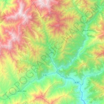 Topografische Karte دیر, Höhe, Relief
