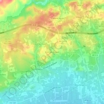 Topografische Karte Poço das Bruxas, Höhe, Relief