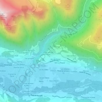 Topografische Karte Avonnex, Höhe, Relief