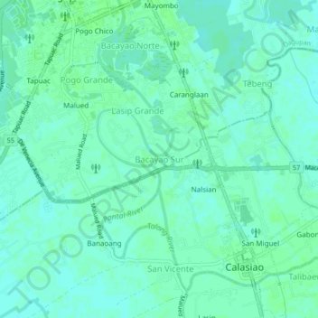 Topografische Karte Bacayao Sur, Höhe, Relief