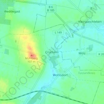 Topografische Karte Crüchern, Höhe, Relief