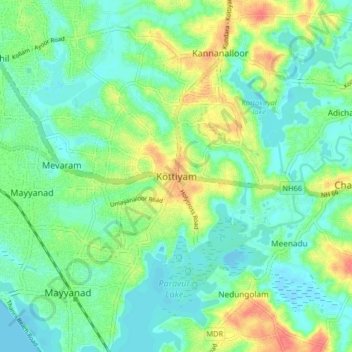Topografische Karte Kottiyam, Höhe, Relief
