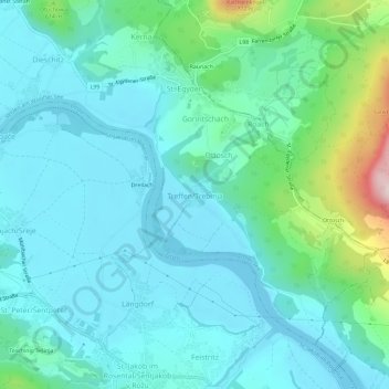 Topografische Karte Treffen, Höhe, Relief