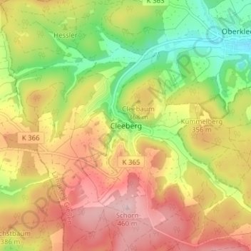 Topografische Karte Cleeberg, Höhe, Relief