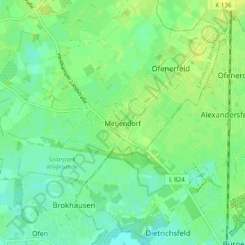 Topografische Karte Metjendorf, Höhe, Relief
