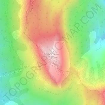Topografische Karte Observatoire du Mont-Chiran, Höhe, Relief