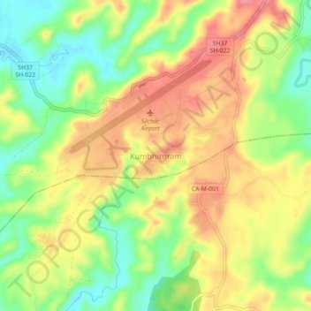 Topografische Karte Kumbhirgram, Höhe, Relief