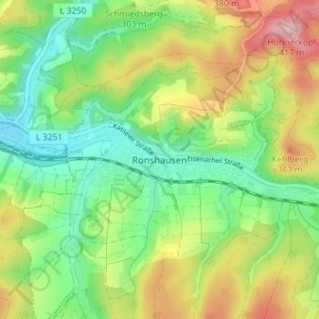 Topografische Karte Ronshausen, Höhe, Relief