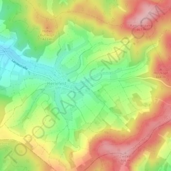 Topografische Karte Hessisches Bergland, Höhe, Relief