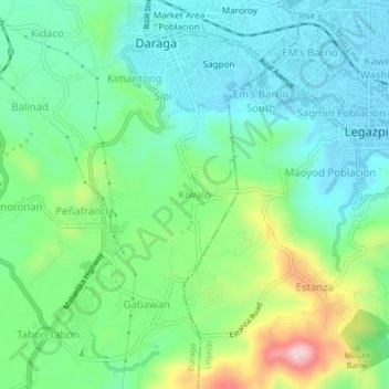 Topografische Karte Kiwalo, Höhe, Relief