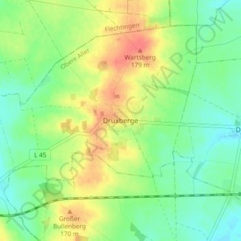 Topografische Karte Druxberge, Höhe, Relief