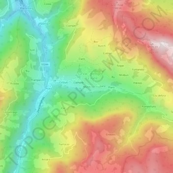 Topografische Karte Murin, Höhe, Relief