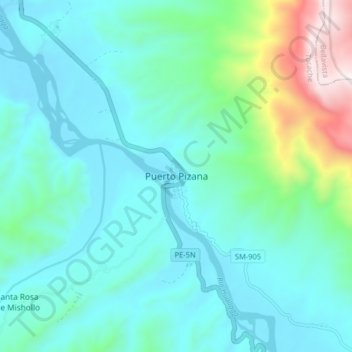 Topografische Karte Puerto Pizana, Höhe, Relief