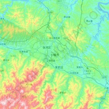 Topografische Karte Shiyan, Höhe, Relief