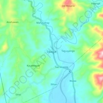 Topografische Karte Sibagat, Höhe, Relief