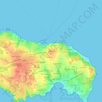 Topografische Karte Kermoël, Höhe, Relief