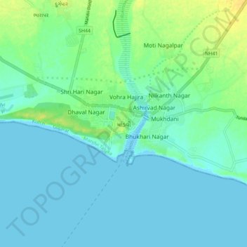 Topografische Karte Mandvi, Höhe, Relief