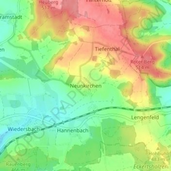 Topografische Karte Neunkirchen, Höhe, Relief